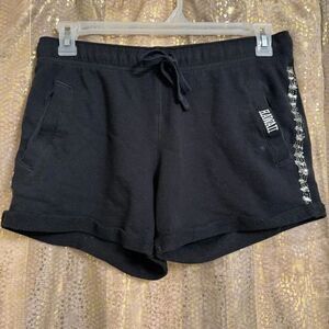 PINK Victorias Secret Black Hawaii Silver Beaded Stripe Cuffed Shorts Small
